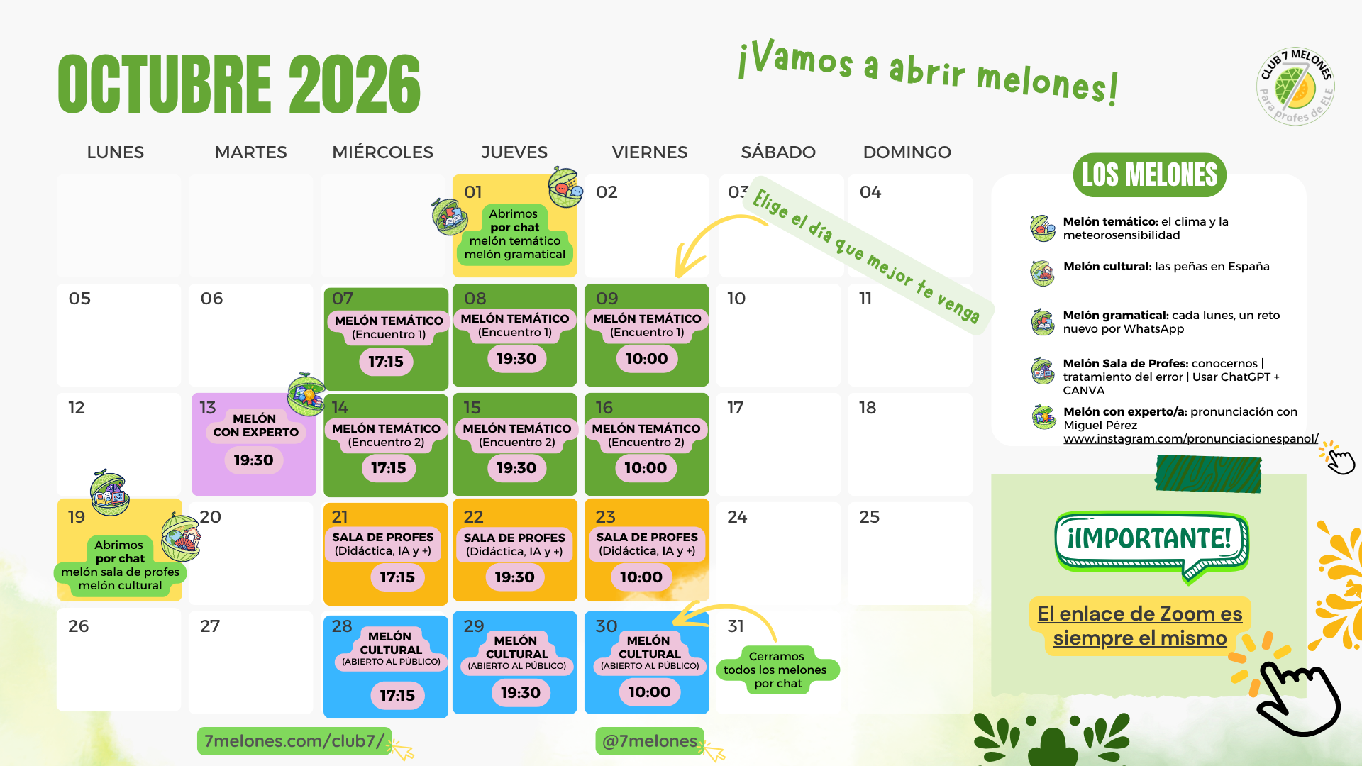 Calendario de octubre del Club 7 Melones